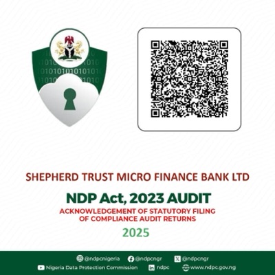 NDPC NDP Act 2023 compliance audit filing acknowledgement for Shepherd Trust Microfinance Bank